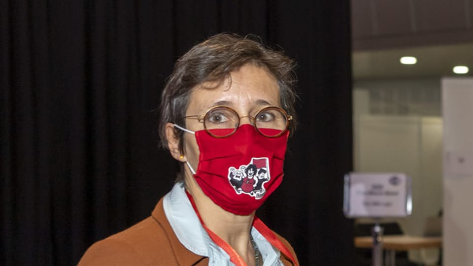 Heidi Mück am Sonntag im Wahlforum mit Schutzmaske
