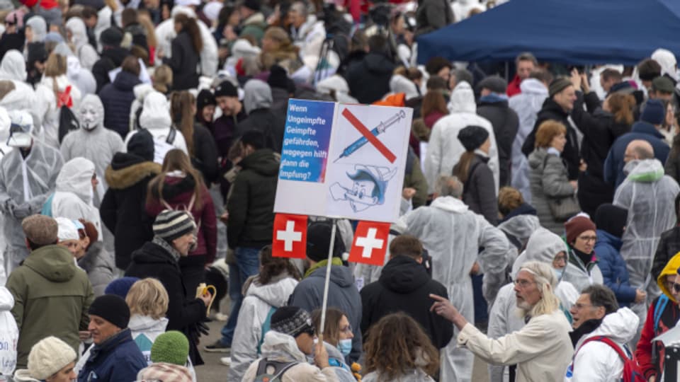 Demonstrierende ohne Masken in Liestal