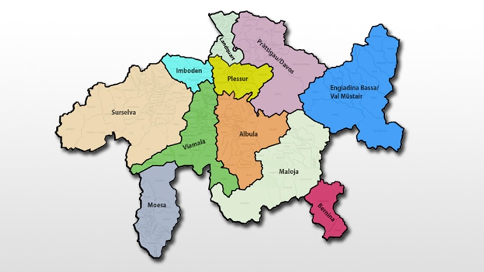 Der Kanton Graubünden und seine 11 neuen Regionen.