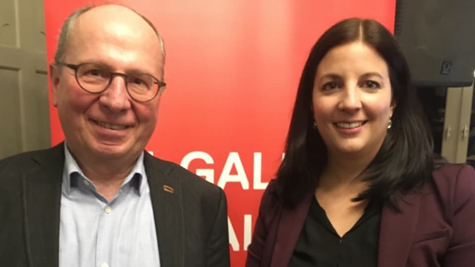 Fredy Fässler (bisher) und Laura Bucher (neu) wollen SP-Regierungssitze verteidigen.
