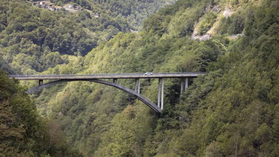 Viadukt inmitten steiler Bergwälder.