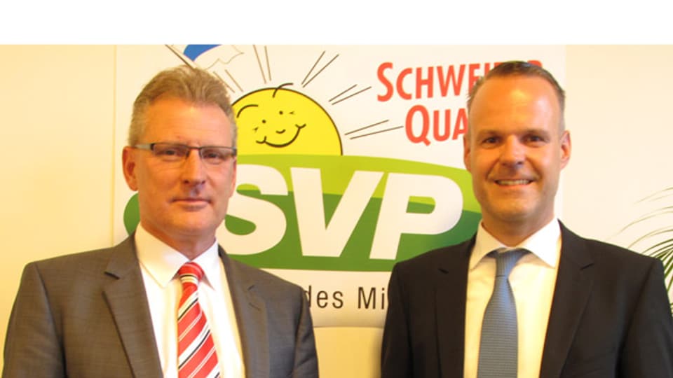 Heinz Tännler (links) und Stephan Schleiss, sollen für die Zuger SVP die beiden Sitze in der Regierung verteidigen.