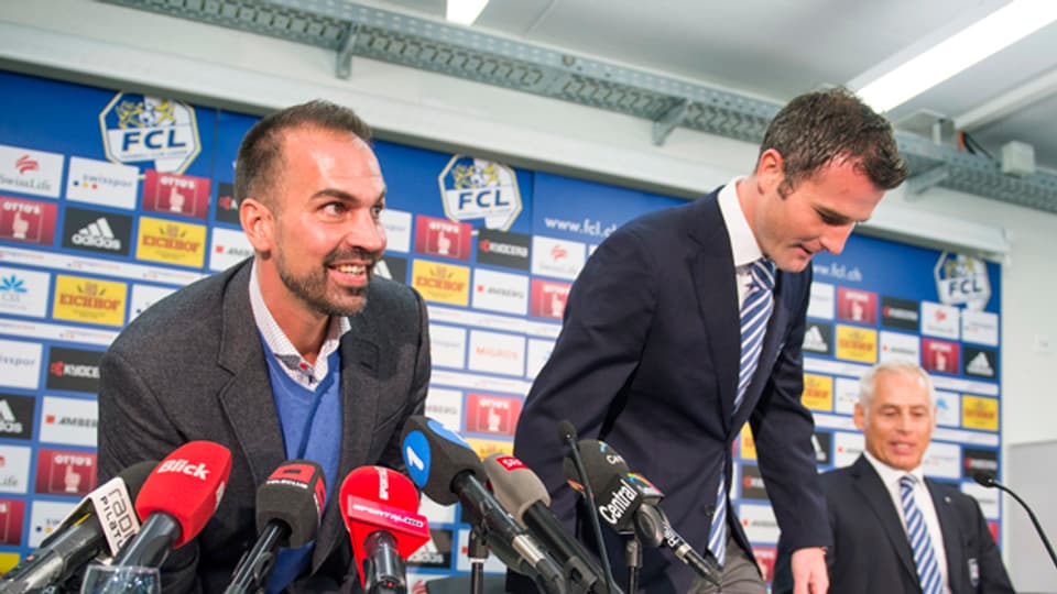 Der neue FCL-Trainer Markus Babbel (li) und Sportchef Alex Frei standen den Medien Red und Antwort.
