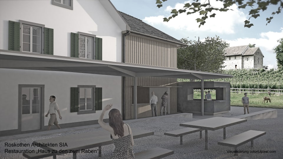 Visualisierung der geplanten Umbauten auf der Zürichseeinsel Ufenau