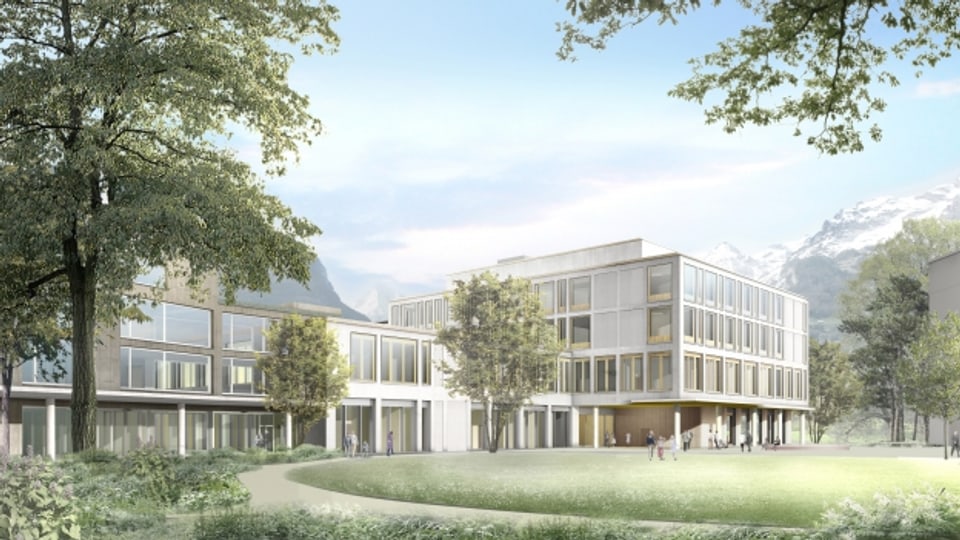  Bild in Lightbox öffnen.  Bildlegende: So stellen sich die Architekten den Neubau des Kantonsspitals Uri in Altdorf vor.