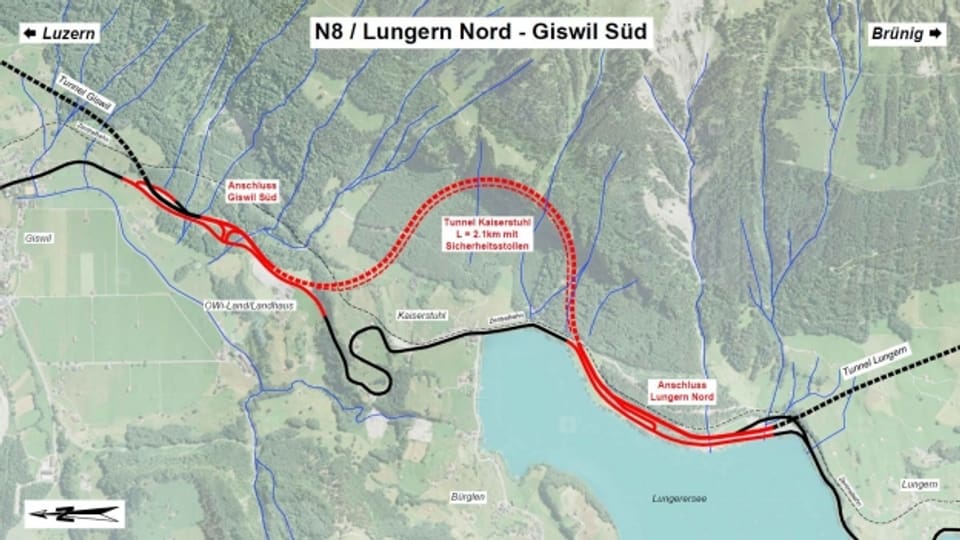 Zum Ausbau des Strassenabschnitts zwischen Lungern und Giswil gehört auch ein neuer, 2,1 Kilometer langer Tunnel.