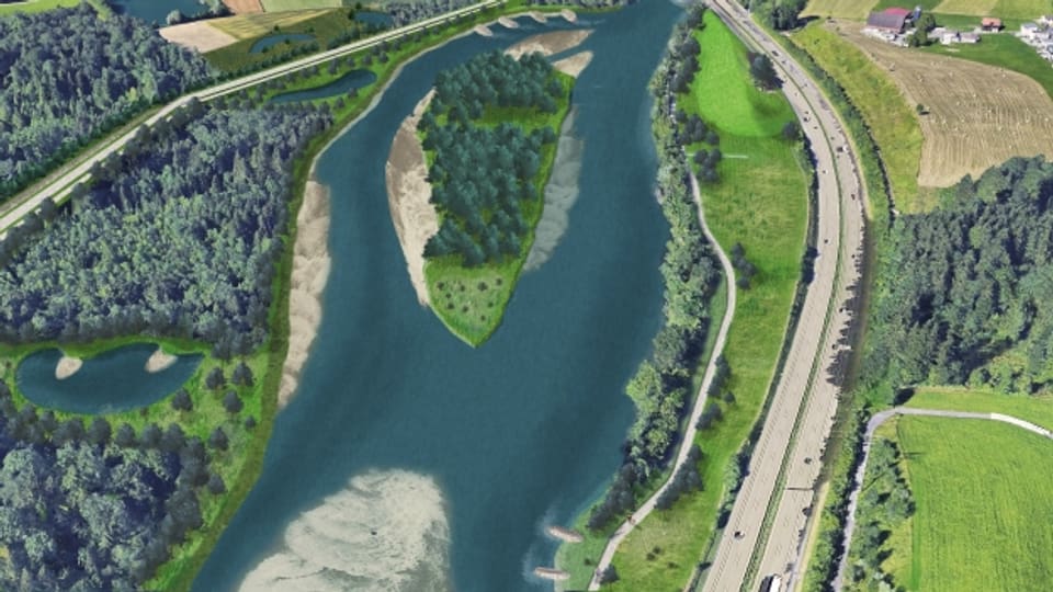 Visualisierung der Reuss auf der Höhe von Buchrain: Unter anderem hier soll der Fluss mehr Platz erhalten