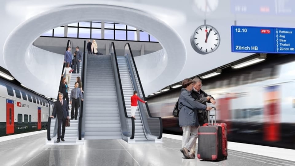 Visualisierung des unterirdischen Bahnhofs in Luzern.