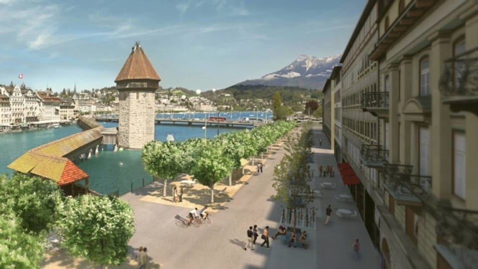 Visualisierung des Projekts einer autofreien Bahnhofstrasse in Luzern.