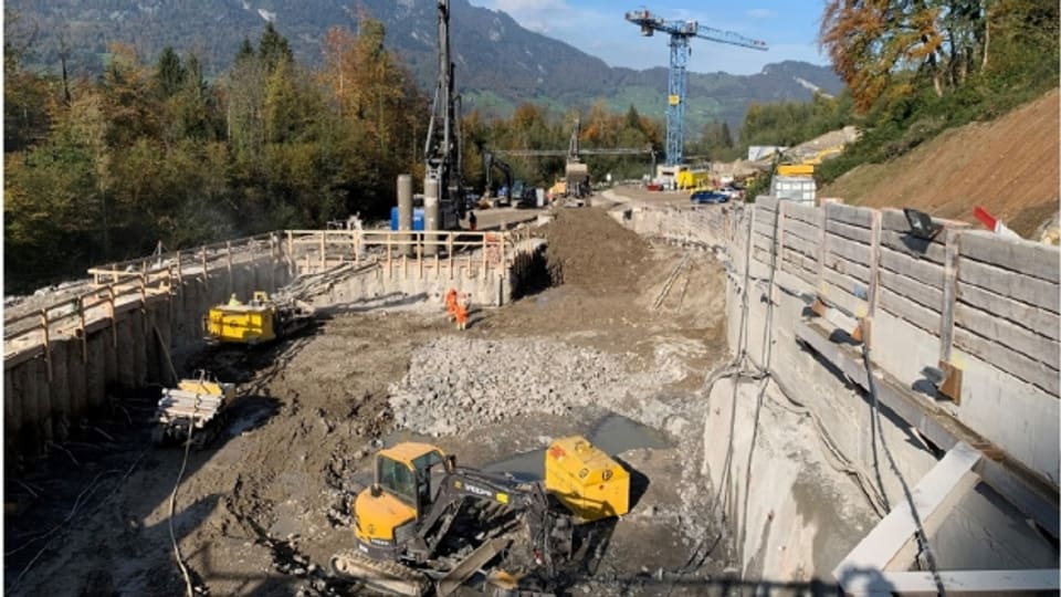 Baugrube des Hochwasser-Entlastungsstollen in Alpnach