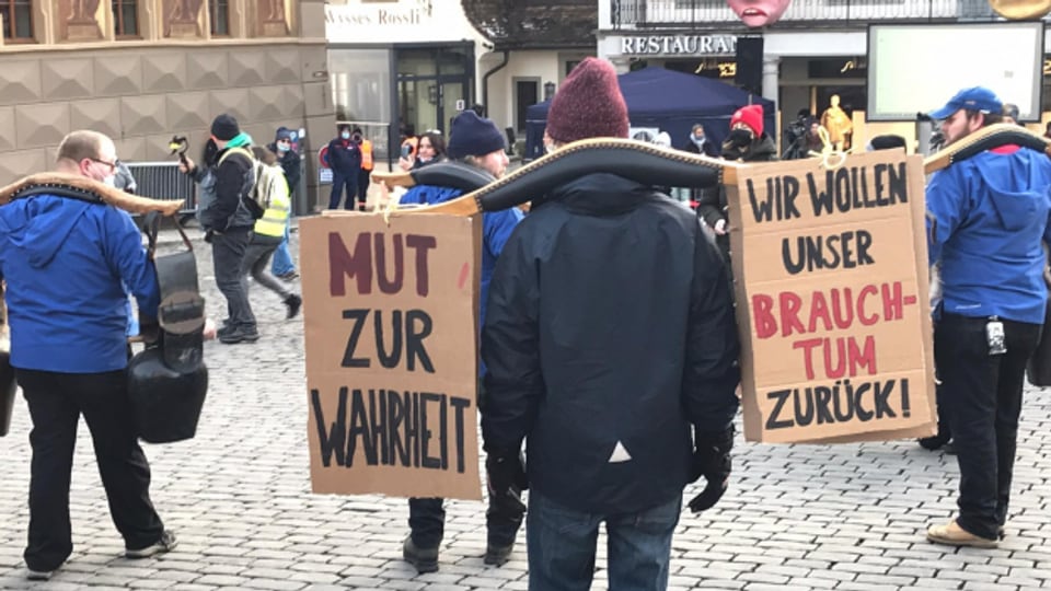 Rund 400 Personen demonstrierten in Schwyz gegen Corona-Massnahmen.