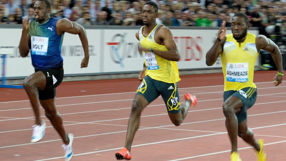 Usain Bolt (ganz links) auf der schnellen Bahn im Letzigrund