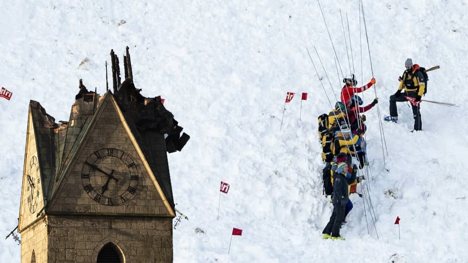In Herzogenbuchsee steht eine Kirche ohne Turmspitze und in Andermatt haben Helfer sechs verschüttete Skifahrer geborgen.