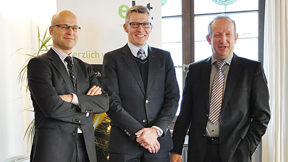 (v.l.n.r.) Andreas Balg, Stadtammann Arbon; Markus Schüpbach, CEO EKT Gruppe; Martin Salvisberg, Stadtammann Amriswil.