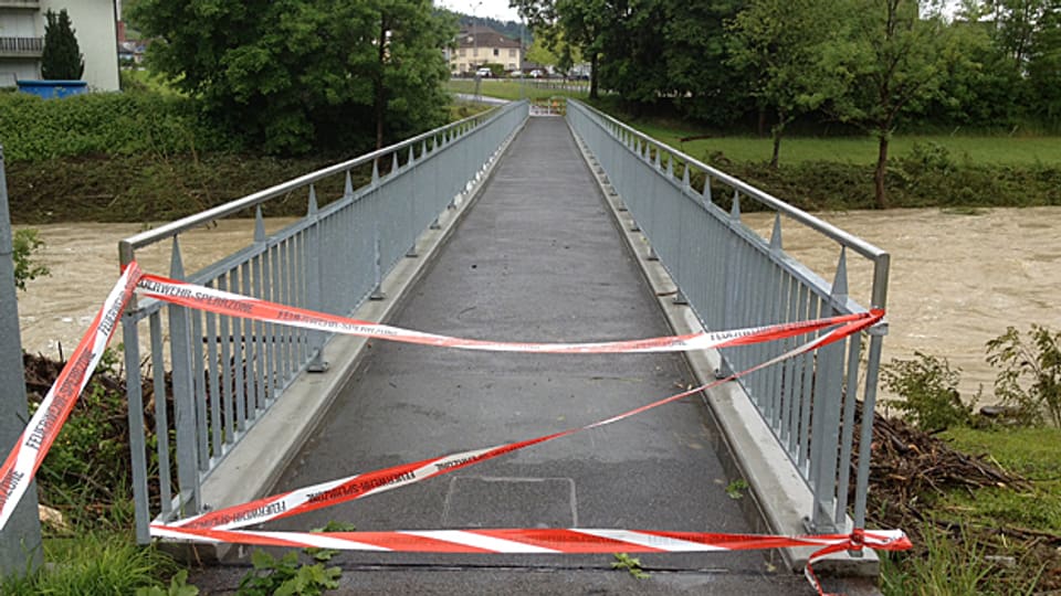 Die gesperrte Brücke über die Thur bei Bischofszell im Thurgau.