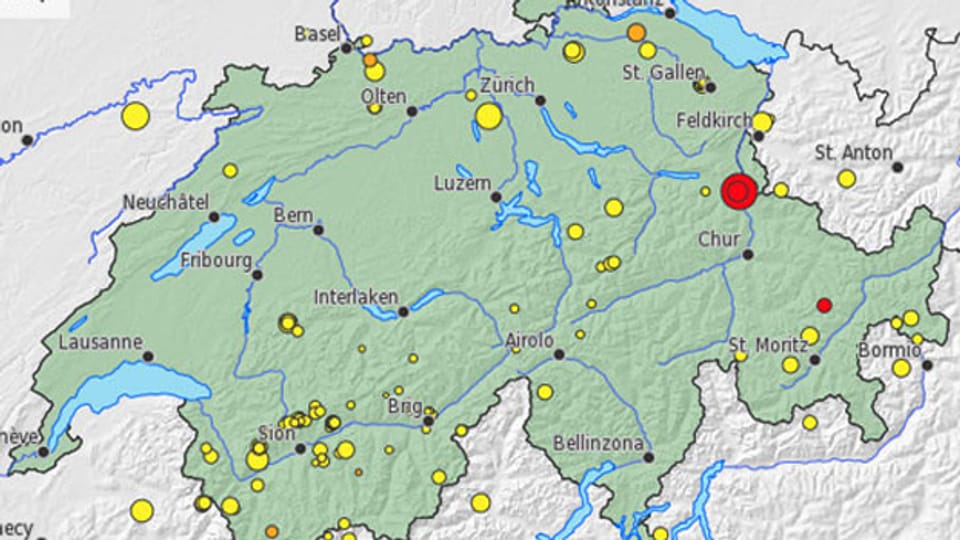 Die Karte des Schweizerischen Erdbebendienstes an der ETH Zürich zeigt das Epizentrum.