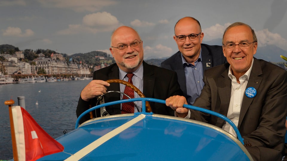 Gemeinsam im Boot: Ruedi Lustenberger, Nationalratspräsident, Nicolo Paganini, OLMADirektor, und Werner Fluder, OK-C...