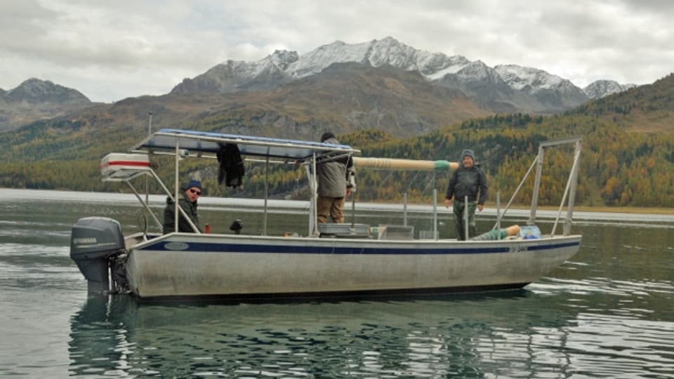 Fischfang mit normierten Netzen auf dem Silsersee.