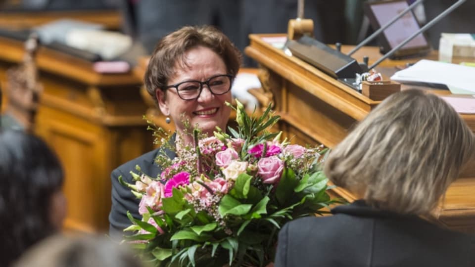 Corina Casanova bei ihrer Verabschiedung im Parlament