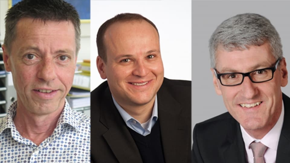 Die Kandidaten von FDP (Mitte) und CVP (rechts) wollen Erich Zoller (CVP, links) beerben.