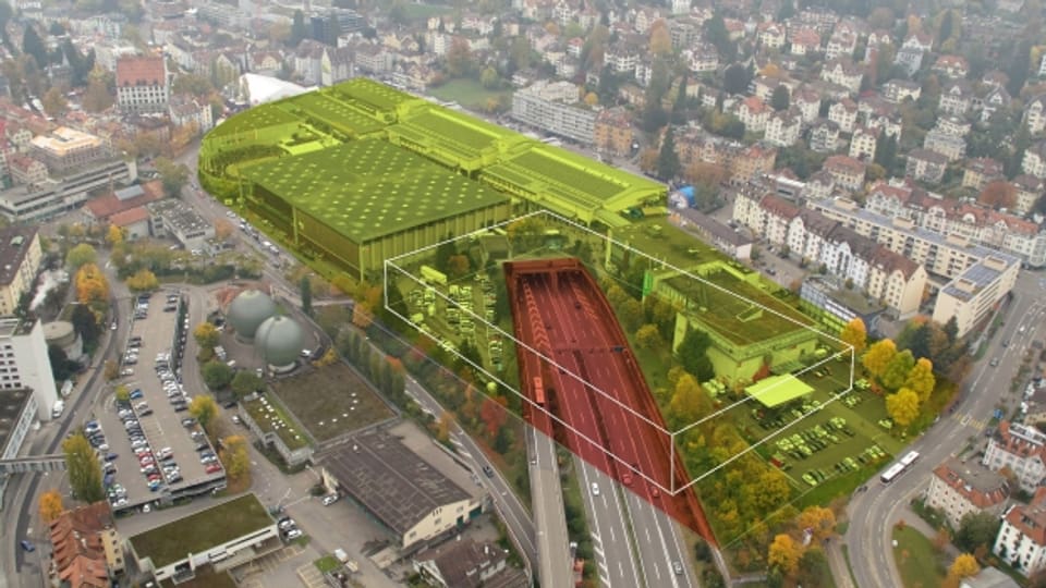 Visualisierung: Der Decker über der Autobahn bei St. Gallen-St. Fiden wird konkret.