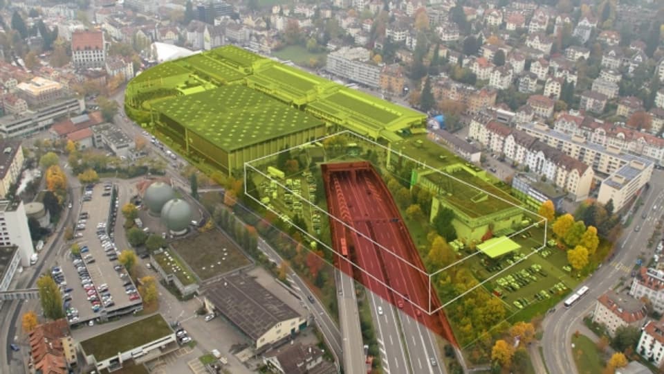 Visualisierung: der Decker über der Autobahn bei St. Gallen-St. Fiden