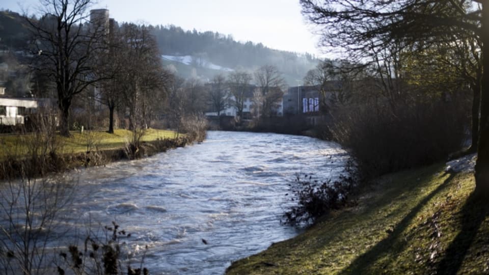 Die Thur bei Wattwil führt nach den intensiven Niederschlägen Hochwasser.