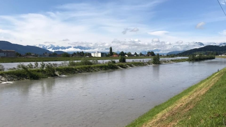 Der Alpenrhein überflutet Vorländer