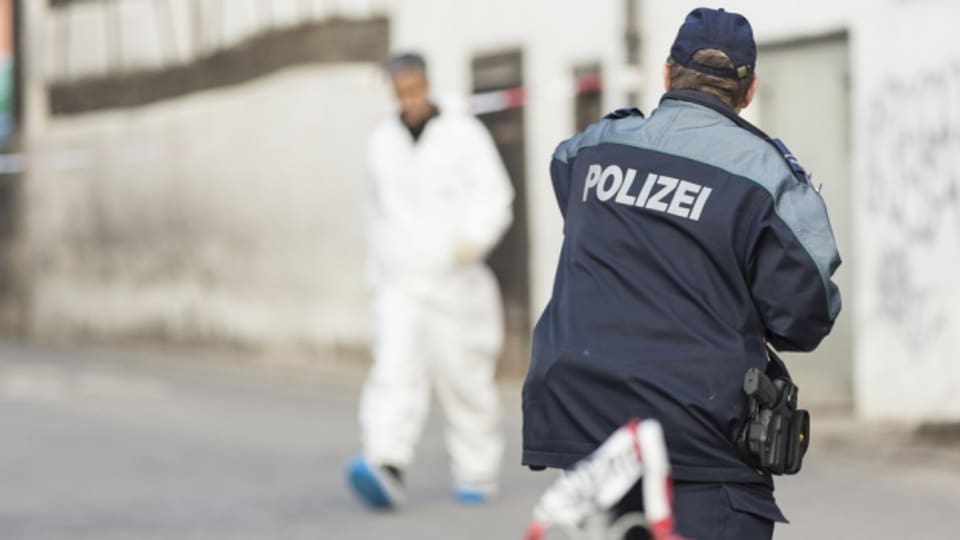 Polizisten am Tatort in Hemmental.