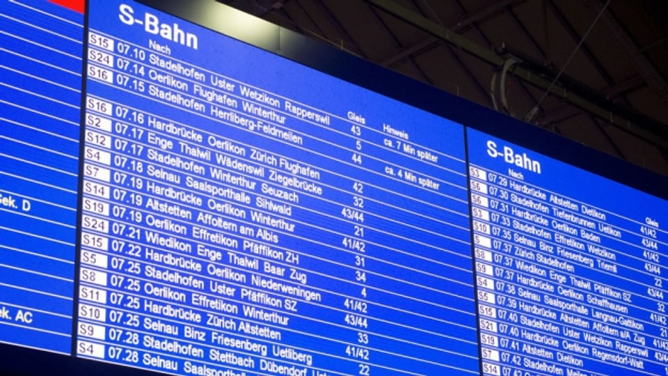 Die Anzeigetafel der S-Bahnen im Zürcher Hauptbahnhof.
