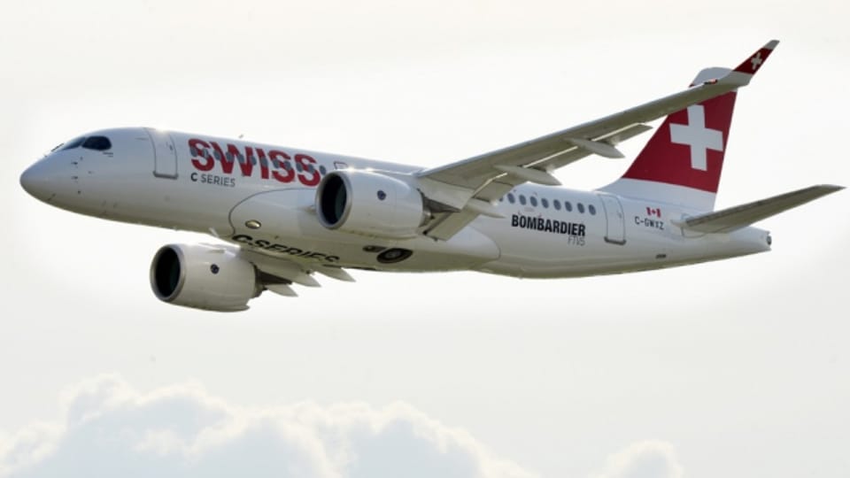 Schwebt leise über dem Flughafen Zürich: Der neue Bombadier-Jet der Swiss