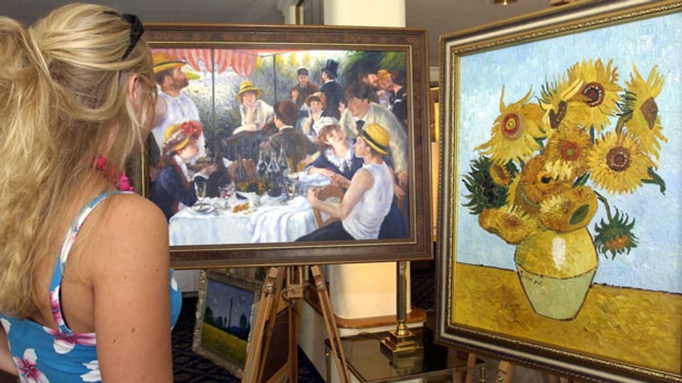 Die berühmtesten Fälschungen des Schweizer Künstlers und Kunstfälschers Hansjoerg Mühlematter «Frühstück der Ruderer» von Renoir (l.) und «Sonnenblume» von Vincent van Gogh.