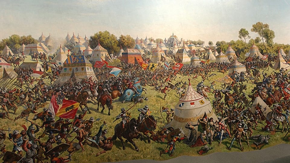 Das Panorama der Schlacht um Murten aus dem 19. Jahrhundert, ausgestellt an der EXPO 2002.