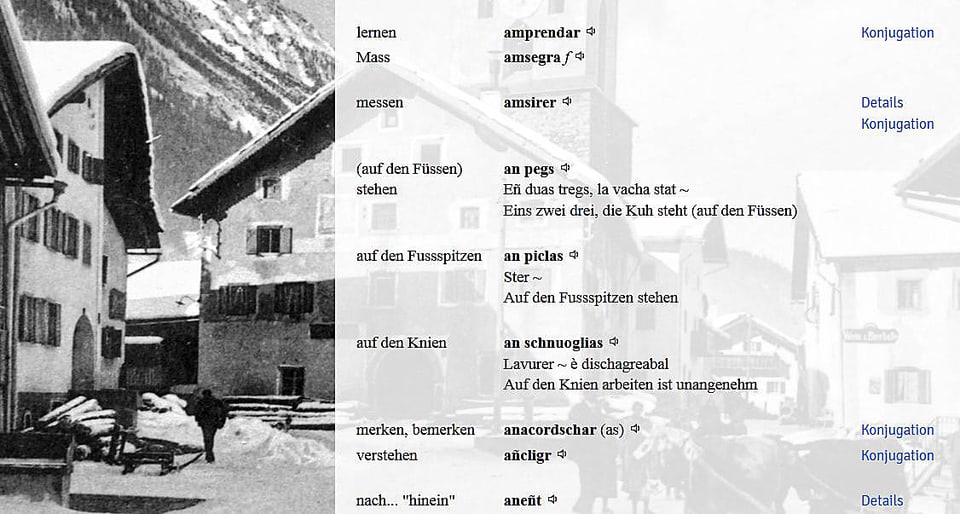 Bergünerromanisch – Deutsch: Das Wörterbuch von Linard Nicolay hat knapp 500 Wörter.
