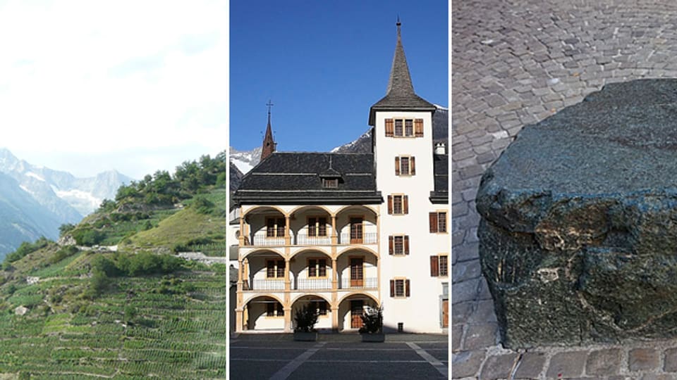 Sehenswert: Die Rebberge in Visperterminen, das Burgener-Haus und der blaue Stein.