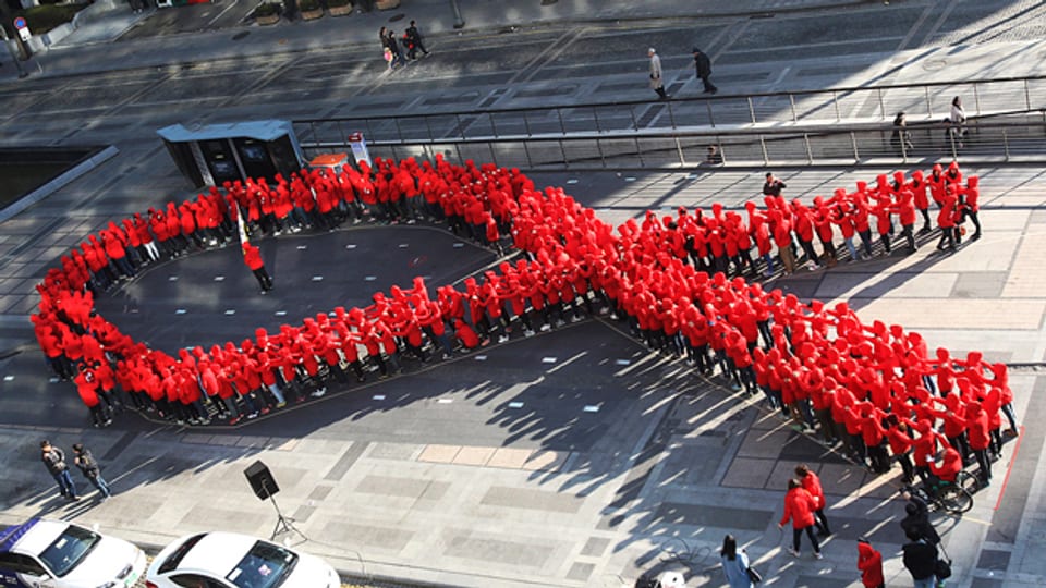 Studenten an einer Anti-Aids-Kundgebung in Seoul, Südkorea.