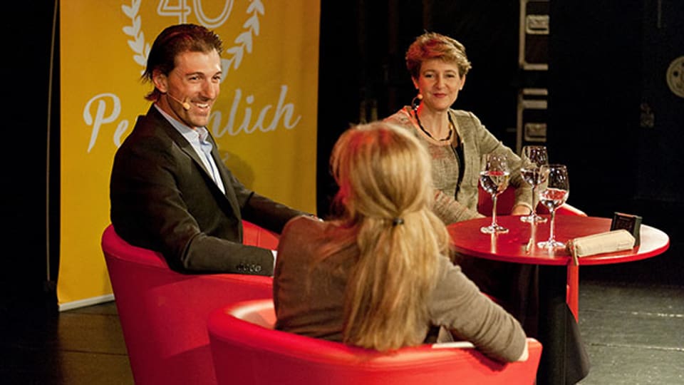 Fabian Cancellara und Simonetta Sommaruga zu Gast bei Anita Richner in der «Persönlich»-Jubiläumssendung.