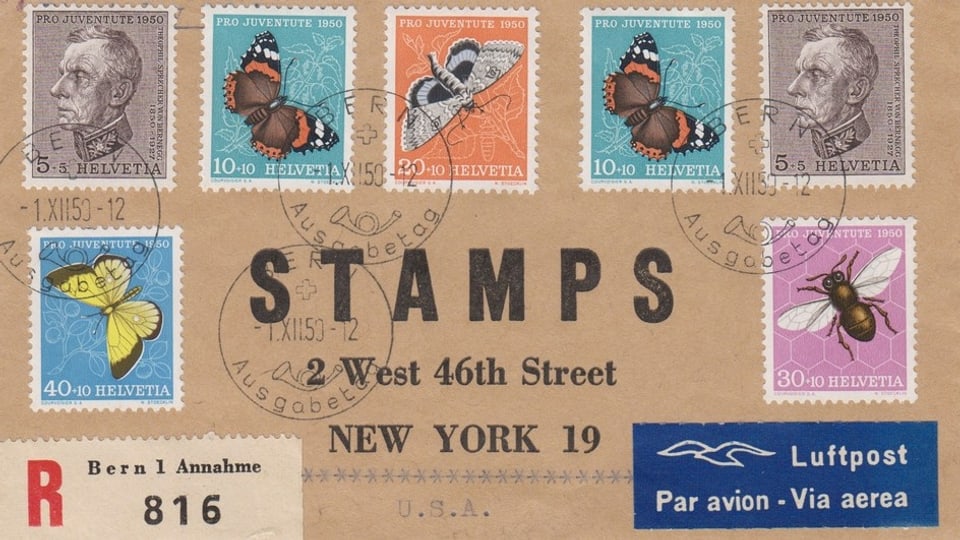 Eingeschriebener Ersttagesbrief vom 1. Dezember 1950 nach New York.