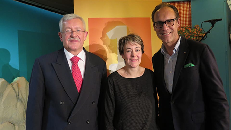 «Persönlich»-Gastgeber Christian Zeugin (rechts) mit Bernadette Lisibach und Martin Dahinden.