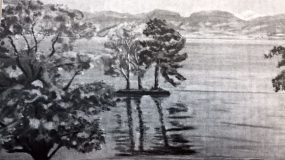 Die Insel von Choisi bei Bursinel, gemalt von Winston Churchill in Öl auf Leinwand (1946)