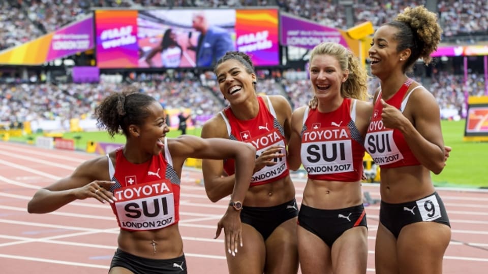 Weltspitze: die Schweizer Frauen-4x-100-Meter-Staffel erreichte an der WM 2017 in London den hervorragenden 5.Platz.