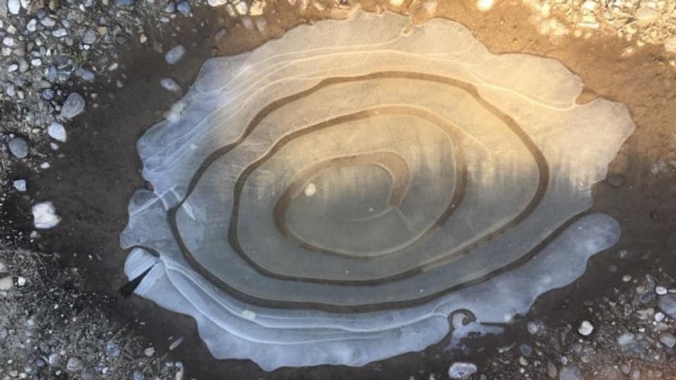 Eine Spirale aus Eis wickelt sich auf.