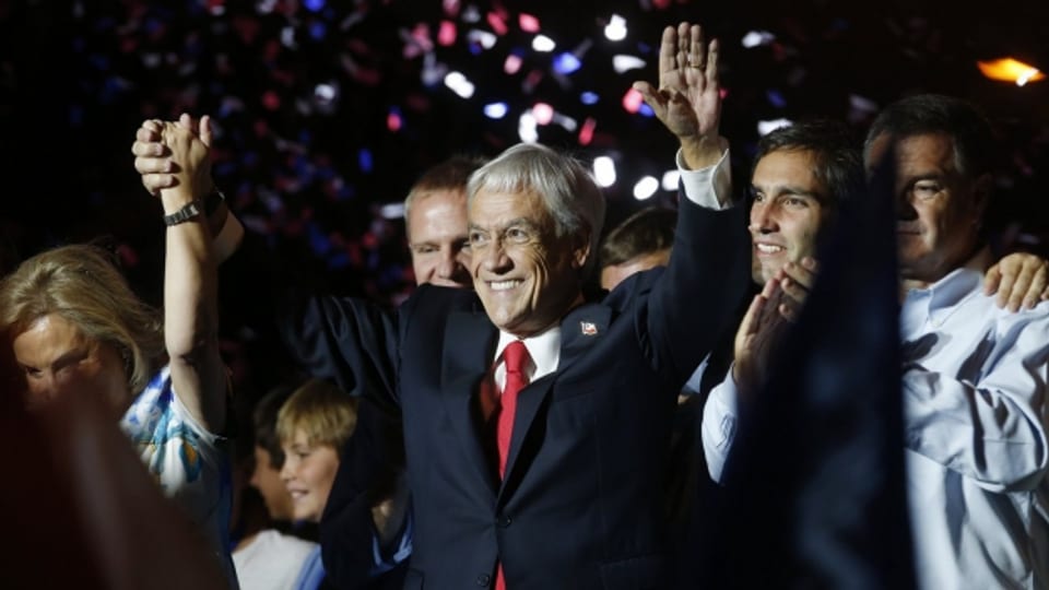 Sebastián Piñera feiert seinen Wahlsieg in Chiles Hauptstadt Santiago.