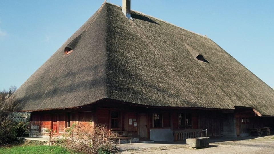 Beispiel für ein regionaltypisches Bauernhaus: Ein Strohdachhaus aus dem Jahr 1801 in Kölliken (AG).