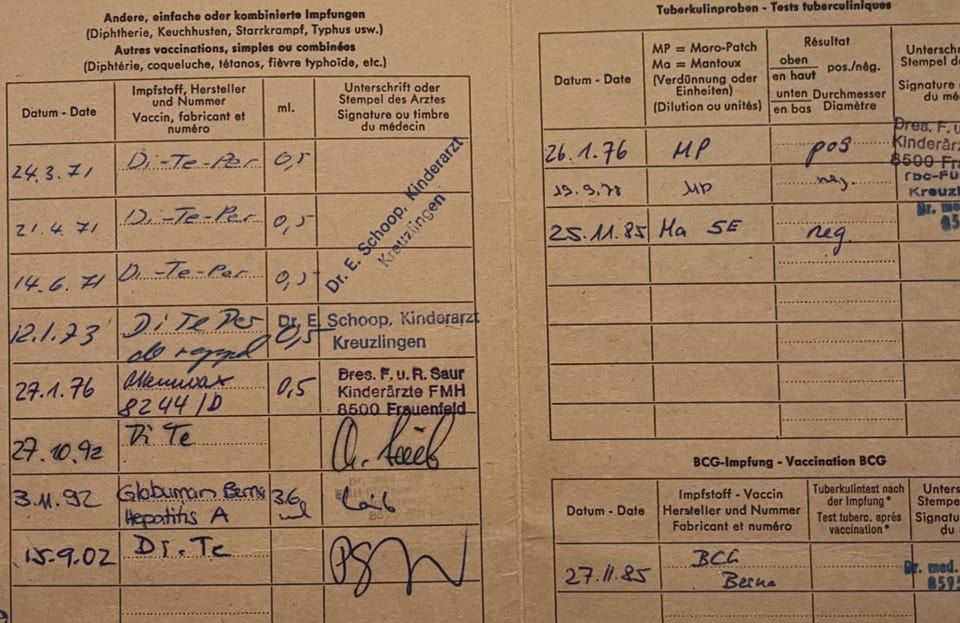 Klassiker aus analogen Zeit: Der Impfausweis auf braunem Halbkarton.