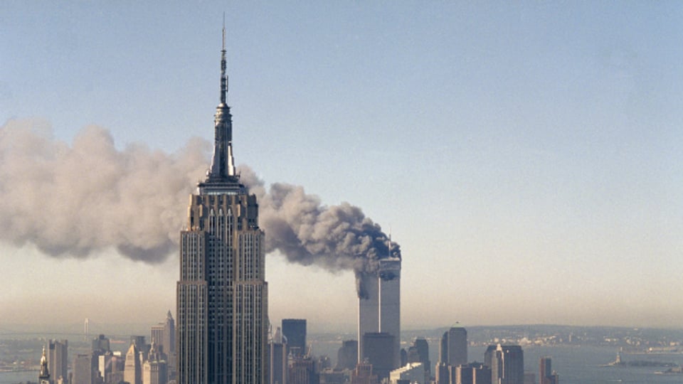 Blick über New York während den Terroranschlägen vom 11. September 2001.