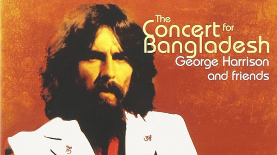 1971: George Harrison sammelte Geld mit zwei grossen Live-Konzerten im New Yorker Madison Square Garden für hungernde Kriegsflüchtlinge in Bangladesh - zusammen mit Bob Dylan, Eric Clapton und 20 weiteren Musikern.