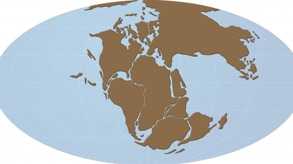 Eine Weltkarte mit Superkontinent Pangäa