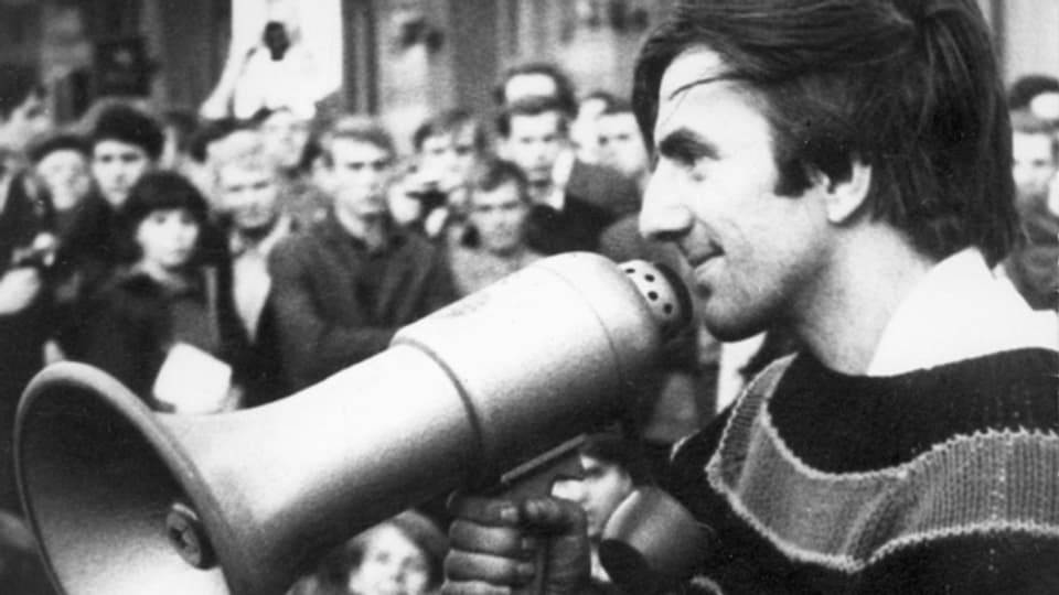 Rudi Dutschke an einer Demonstration im April 1968.