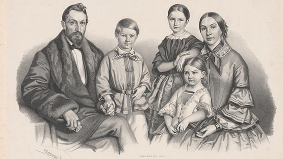Bild einer Zürcher Familie, Lithographie ca. 1860.
